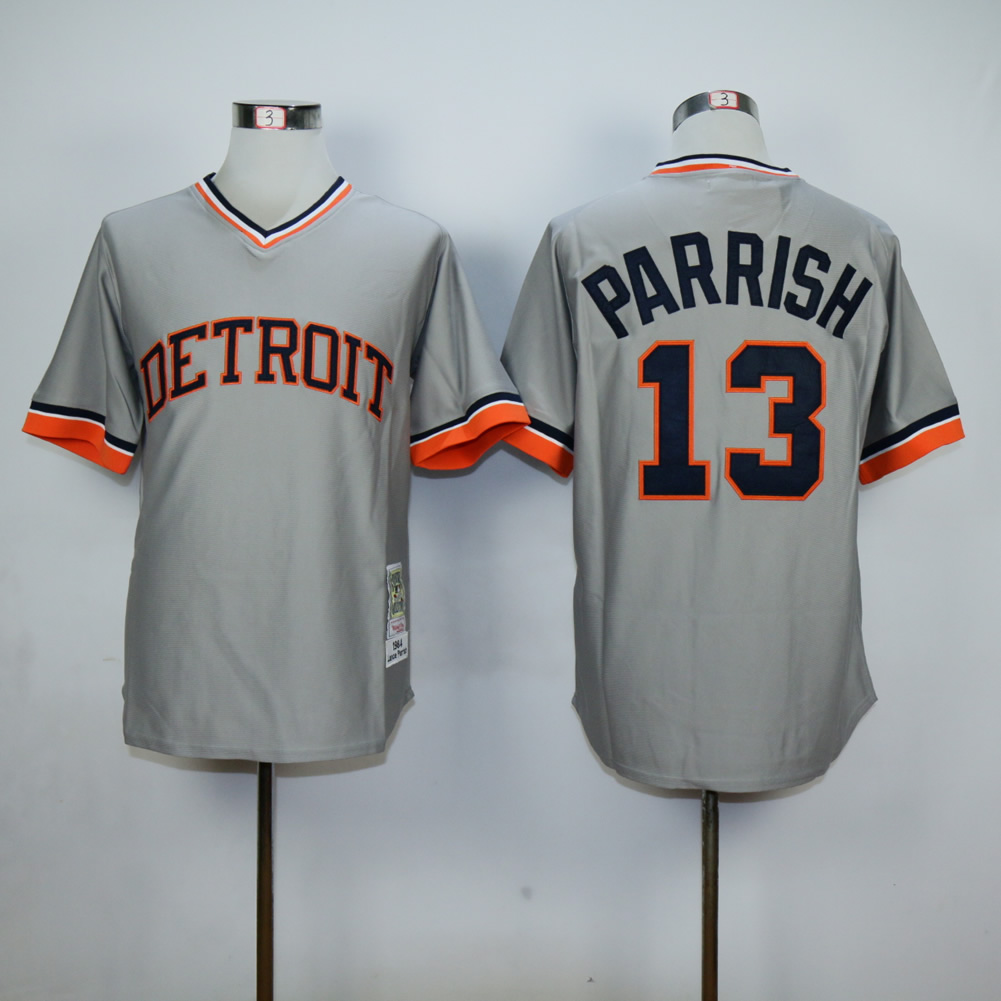 Men Detroit Tigers #13 Parrish Grey Throwback MLB Jerseys